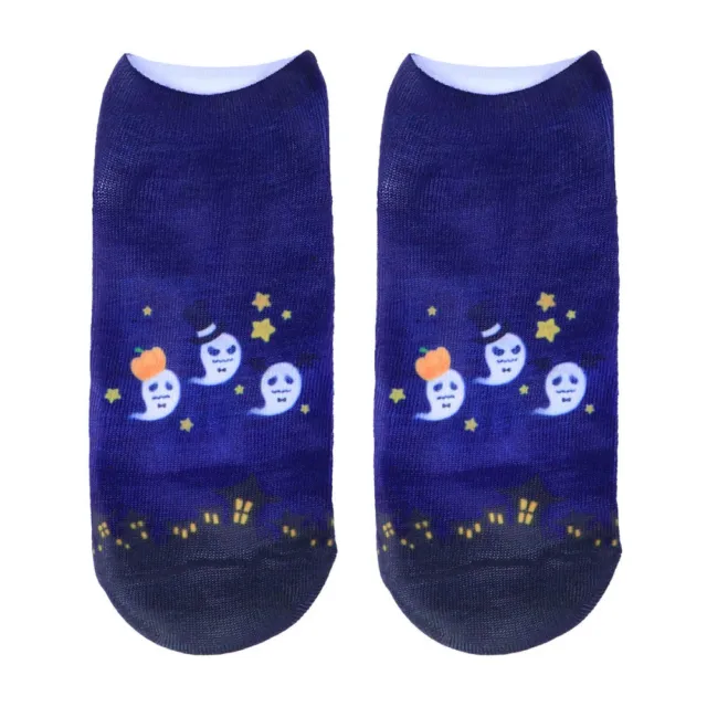 1 Pair Women Low Cut Ankle Socks Halloween Theme Printed Elastic Non-slip All