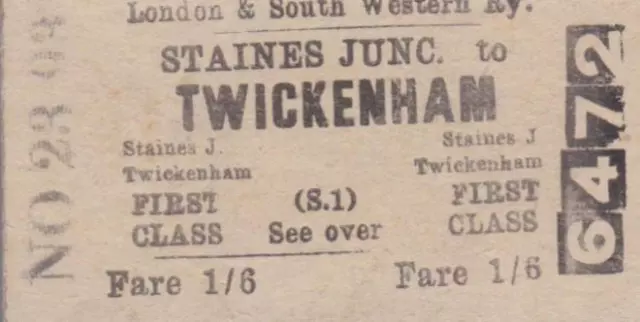 LSWR Railway Ticket STAINES JUNC 6472