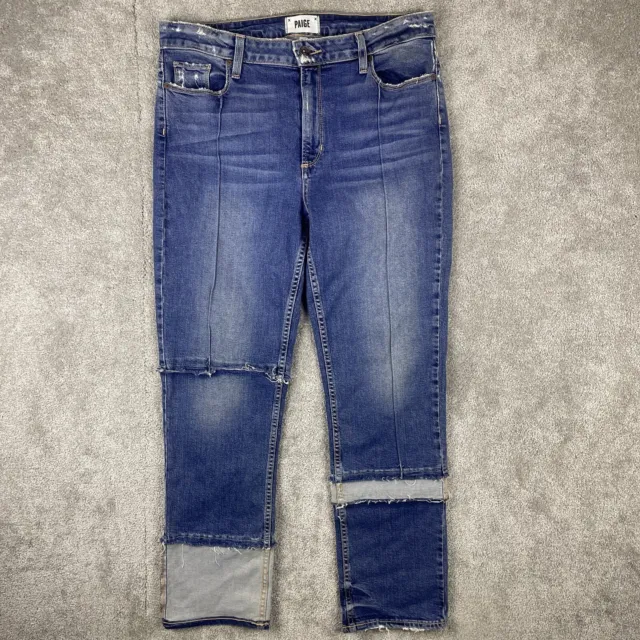 Paige Jacqueline Straight Jeans Womens Size 31 Patchwork Denim Unique Distressed 2