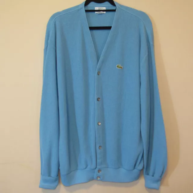 Vtg IZOD LACOSTE Grandpa Grunge Golf Light Blue Cardigan Sweater Men's sz XXL