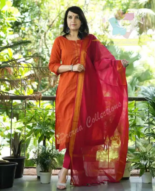 INDIAN DESIGNER SOUTH Cotton Kurti Set Bollywood Beautiful Kurta Pant Set  Dress £39.12 - PicClick UK