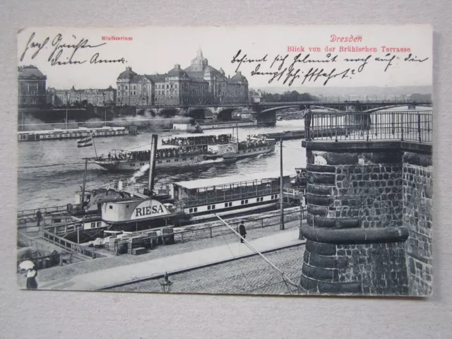 alte AK, Dresden, Blick von der Brühlschen Terrasse, Dampfer"Riesa", 1911