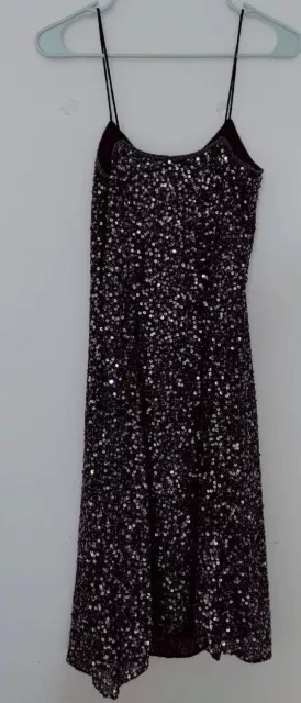 Scala Sequined Cocktail Dress Silk Sheath Black Size Small 2