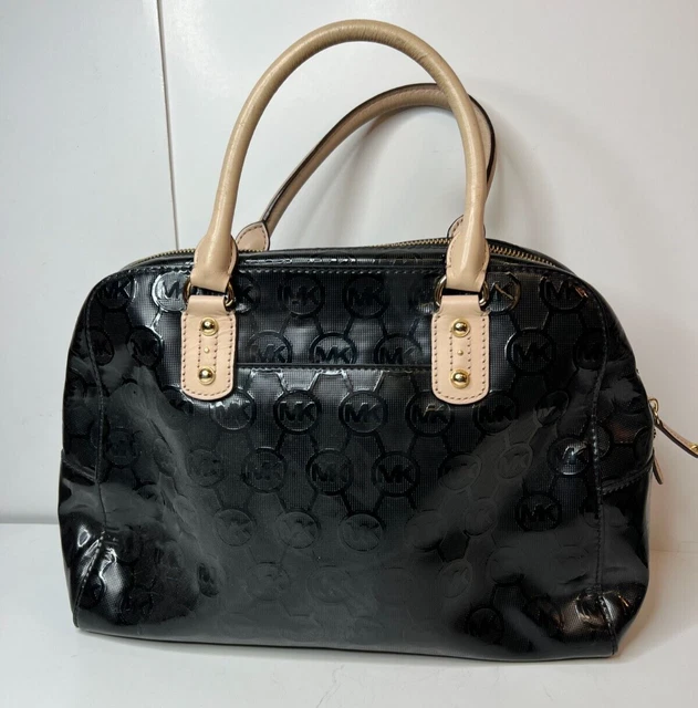 Michael Kors Signature Mirror Metallic Black Logo Large Satchel Bag