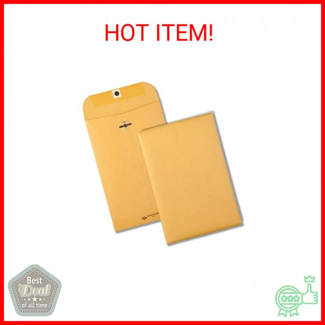 Quality Park 6" x 9" Clasp Envelopes, Brown Kraft, Gummed Flap, 100/Box (QUA3775