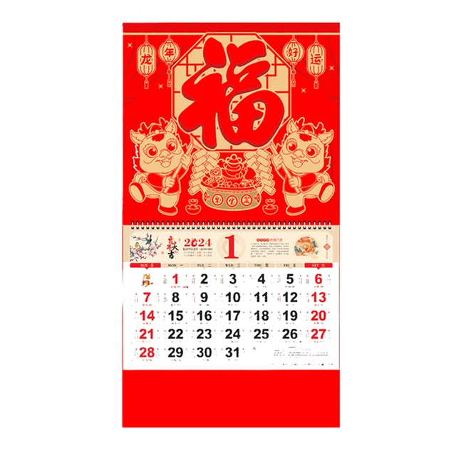 NEW YEAR HANGING Calendar Lunar Dates Wall 2025 Chinese Double Coil