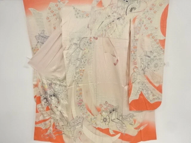 03301# Japanese Kimono / Antique Furisode / Embroidery / Carriage & Noshi /