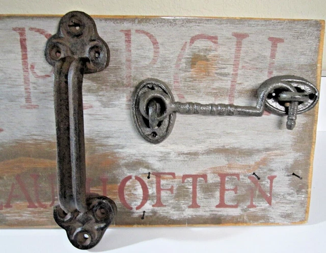 Cast Iron Antique Style Cabin Barn Handle Gate Pull W Hook & Eye Latch Hardware