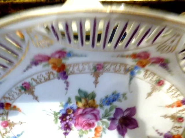 Schumann Bavaria DRESDEN FLOWERS Pierced/Reticulated Large (12 inch) Oval Bowl 3