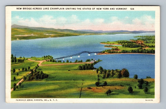 Lake Champlain NY-New York, New Bridge Vintage Postcard