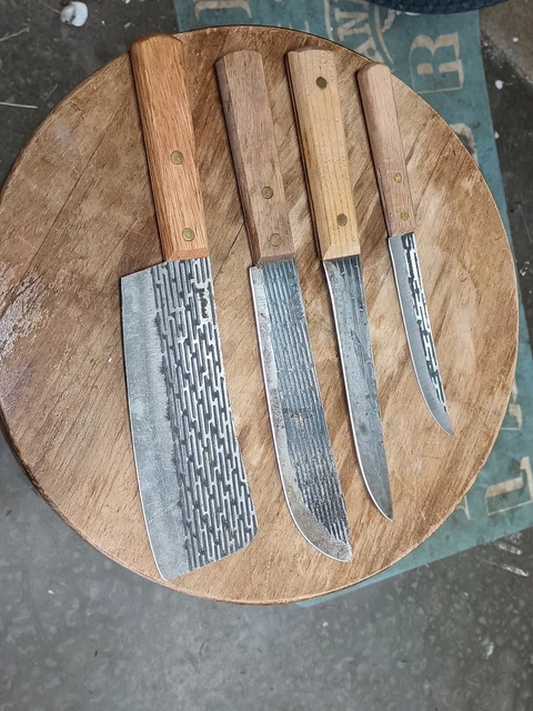Lot Of 4 Vintage Carbon Steel 8" CHEF'S + BUTCHER Knife Kitchen Lot Of 4 Vintage Carbon Steel 8" CHEF'S + BUTCHER Knife Kitchen