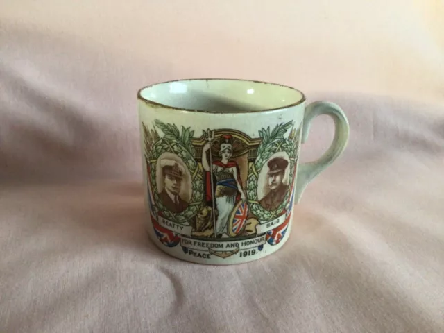 Market Harborough Rare Ww1 Beatty & Haig 1919 Peace Mug By Grimwsdes Winton,Used