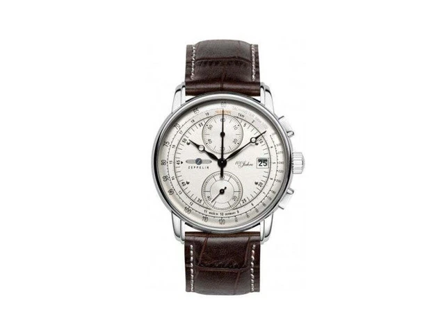 Montre Zeppelin 100 Years - Boîtier Acier Argenté 42 Mm - Bracelet Cuir Vert - Neuf étiqueté