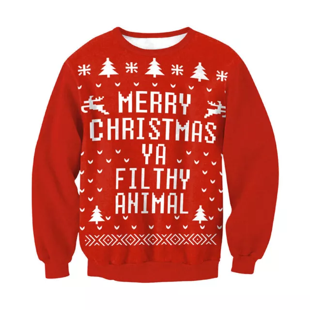 Ugly Christmas Sweater Womens Mens Funny Santa Xmas Jumper Casual Pullover Tops 2