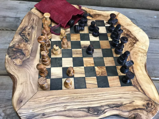 Großes Schachbrett Schachspiel Schach aus Olivenholz incl. Figuren Olivenholz
