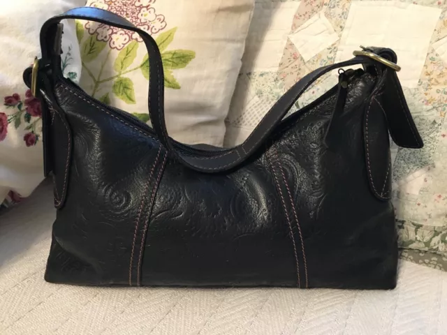 FOSSIL Black Leather Embossed Shoulder Bag Purse-UNIQUE-VERY NICE