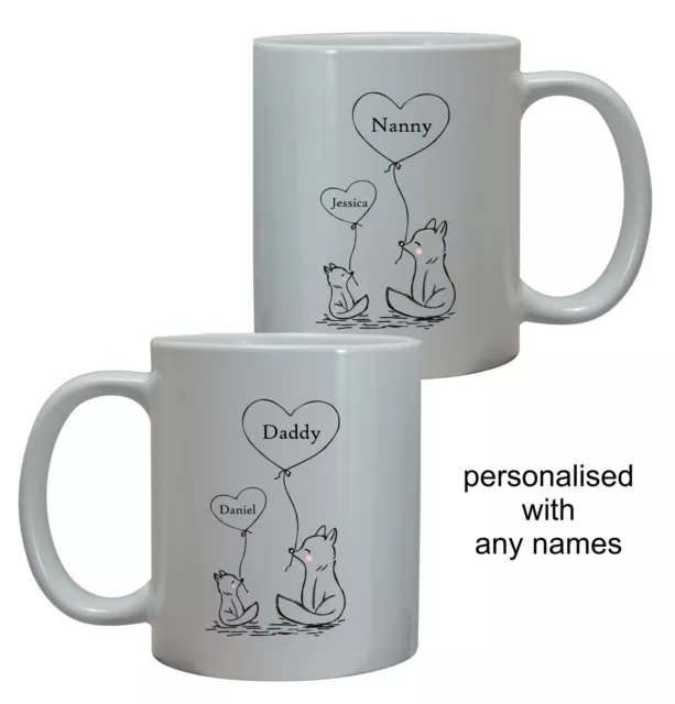 Personalised Cute Fox Mummy Daddy Nanna Grandad Mug Cup Birthday Kids Child Gift