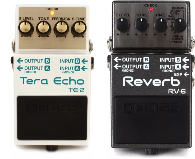 Boss TE-2 Tera Echo Pedal + Boss RV-6 Digital Reverb Pedal Value Bundle