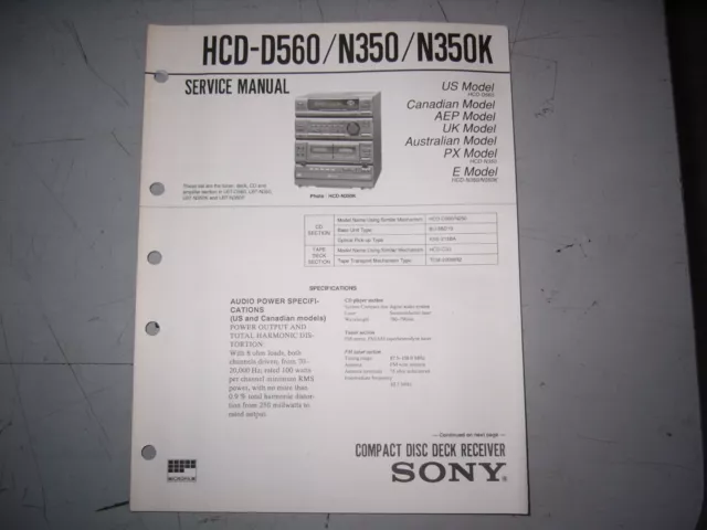 Service Manual Sony HCD-D560/N350/N350K,ORIGINAL Compact Disc Deck Receiver