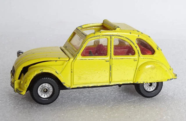 Vintage Model Car Original Corgi Citroen 2CV6 Yellow With Folding Sliding Panel