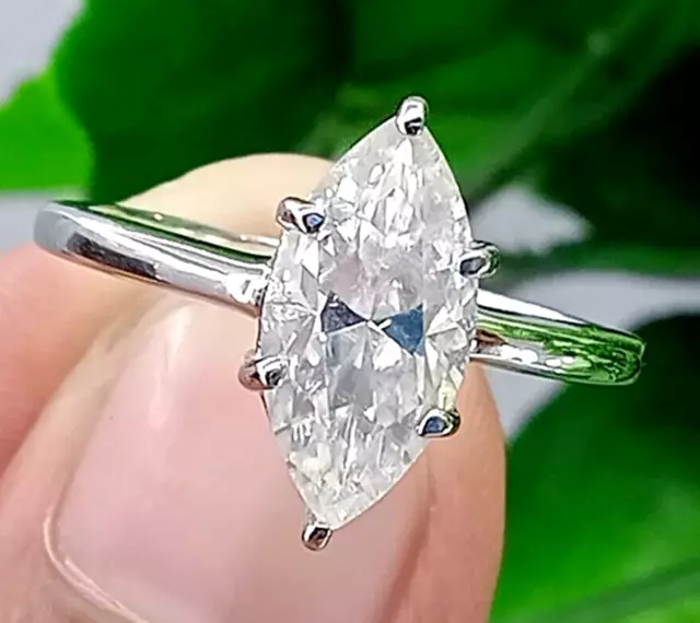 Amazing 2.20 Ct Certified Marquise Cut White Diamond Solitaire Ring 925 Silver !