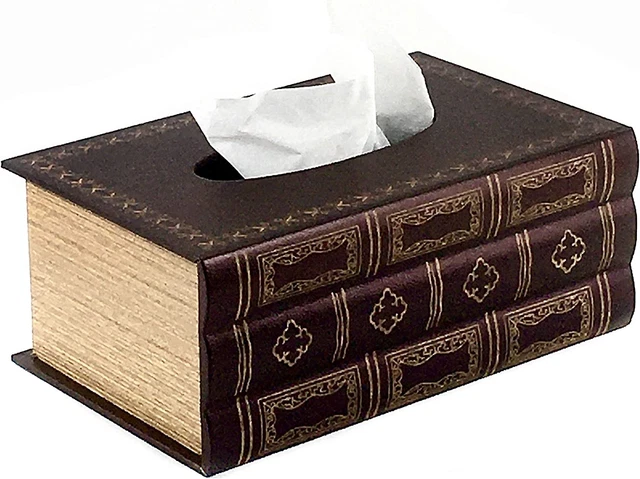 Bellaa 25150 Tissue Box Holder Rectangular Vintage Antique Book Paper Napkin Dis