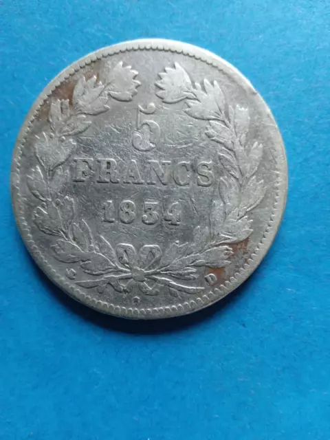 pièce 5 francs argent louis philippe 1834 D Lyon