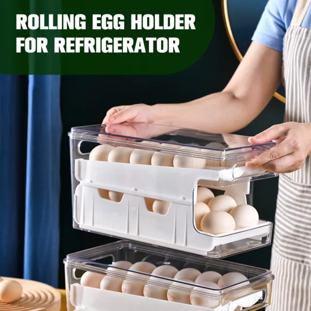 Egg Holder for Refrigerator 2-Layer 24 Egg Storage Container Auto Rolling `