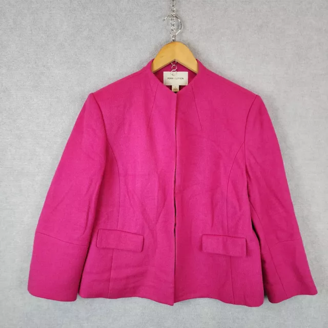 Perri Cutten Jacket Womens Size Large Hot Pink Wool Cashmere Blazer High Neck