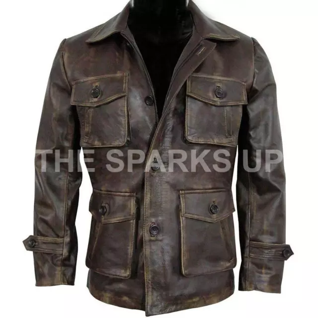 Elegante giacca da uomo nuova Cafe Racer Biker vera pelle di mucca marrone effetto invecchiato
