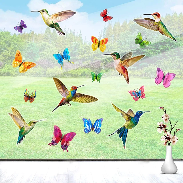 EQLEF Autocollant Fenetre Anti Collision, Oiseaux 3D et Papillon...