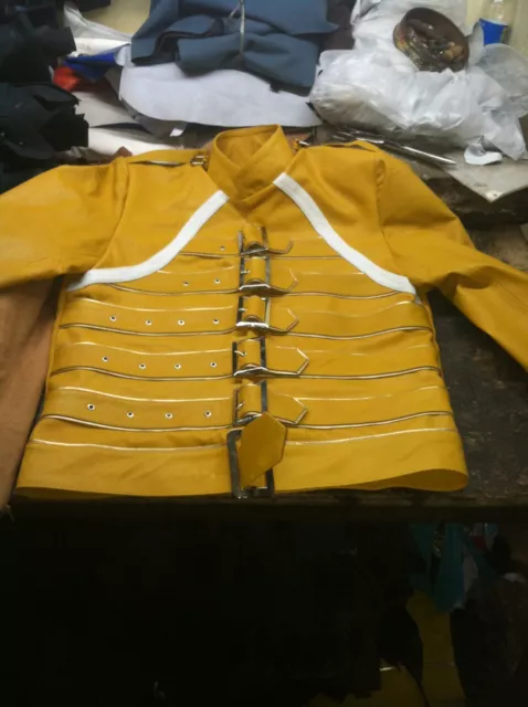 FREDDIE MERCURY WEMBLEY CONCERT YELLOW LEATHER Jacket  MEN'S HALLOWEEN COSTUME