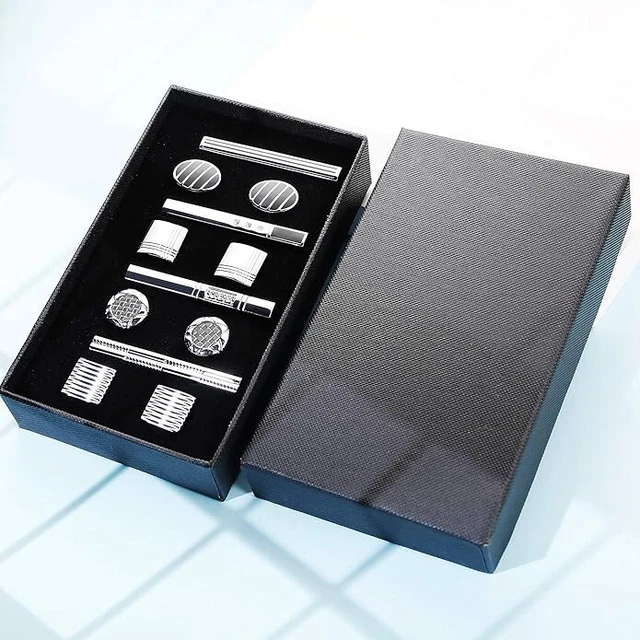 Lot De 6 Paires De Boutons De Manchette En Acier Inoxydable - Finitions Or, Argent, Noir Mat, Neuf Sans Emballage