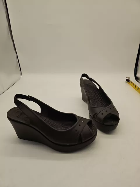 Crocs Farrah Slingback Platform Brown Wedge Sandals Size 8