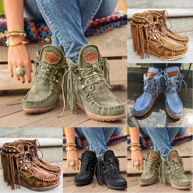 Bottes d'hiver élégantes bottines plates à franges en daim pour femmes (taill