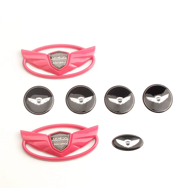7pcs Front Hood Grille Rear Emblem Wheel Cover for GENESIS Coupe-PINK