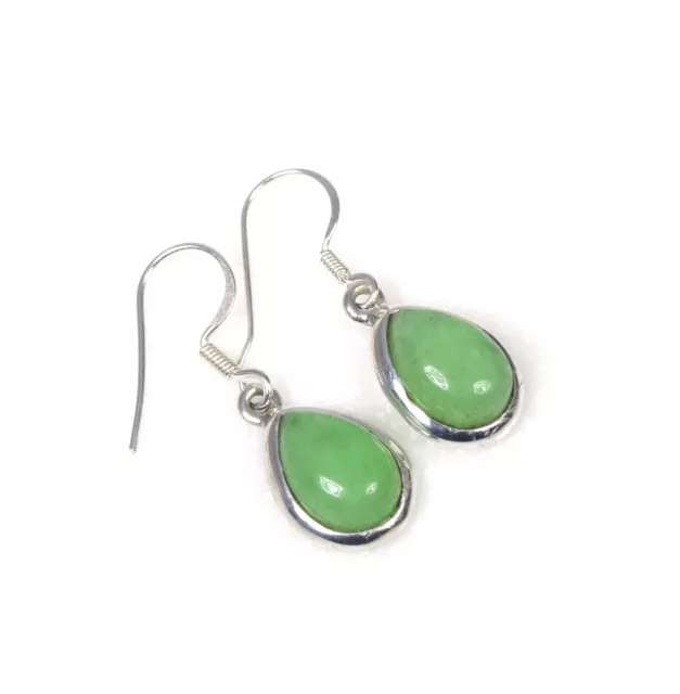 925 Solid Sterling Silver Green Jade Hook Earring-1.2 Inch u099