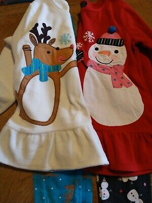 Lot of 2Girl Size 7 Reindeer Snowman Long Sleeve Legging Set Fleece Faded Glory