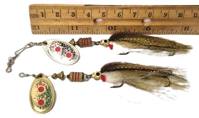 Lot de 56 leurres anciens (Cuillères dont une en nacre, monture poisson mort, devon, poisson d'étain) - Sport & Plein air