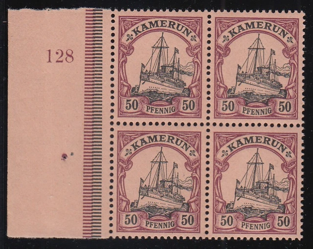 Deutsche Kolonie Kamerun Mi 14 4er-Block v. Seitenrand Plattennummer postfrisch