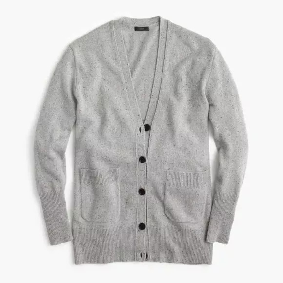J. Crew - Size L Gray Speckled Long Donegal Wool Cardigan Sweater G9883