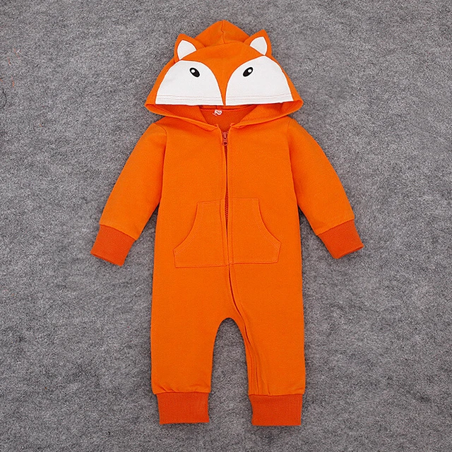 Cute Baby Boys Infant Kid Fox Hooded Zip Romper Babygrow Costume Clothes Outfits