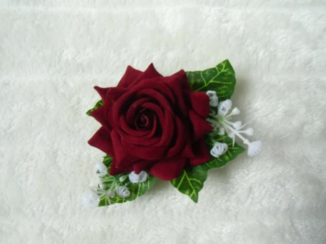 Barrette à cheveux fleurie pour coiffure de mariage en fleurs stabilisées bordeaux & blanches, Betty - Paris