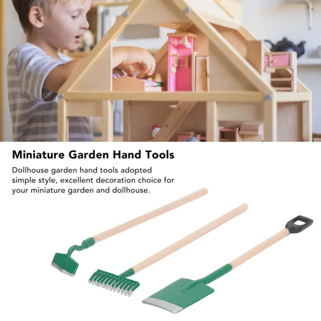 1:12 Scale Miniature Garden Hand Tools Alloy Wooden Dollhouse Rake Zen Shove BGS