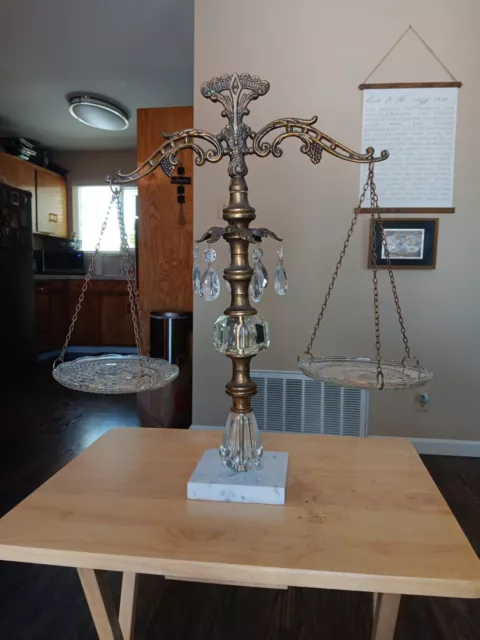 Justice Balance Scale Marble, Brass, Glass, & Crystal Prisms Decoration