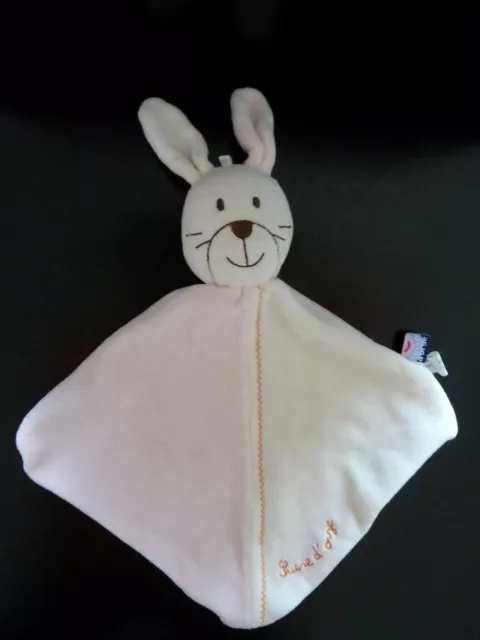 W5. Doudou Plat Sucre D'orge Lapin Rose Pale  Blanc Trait Orange - Neuf*