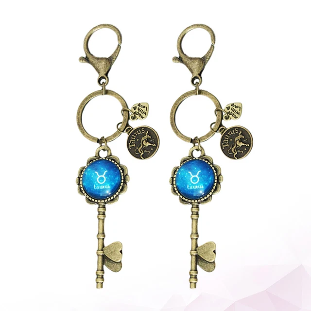 2 Pcs Luminous Key Ring Constellations Keychains Pendants Metal Button 8
