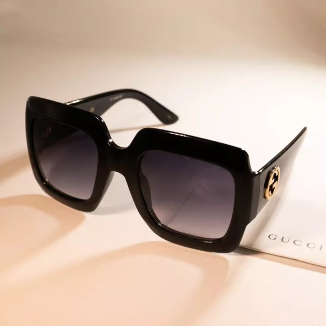 Gucci GG0053S Black / Grey Lens Square Women Oversized Sunglasses 100% UV