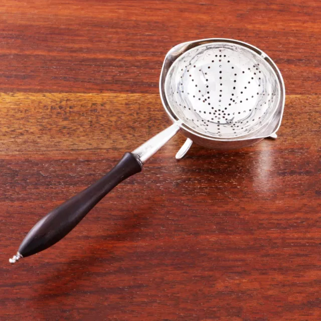 Christopher Bowen English Sterling Silver Tea Strainer, Drip Bowl 1987 No Mono