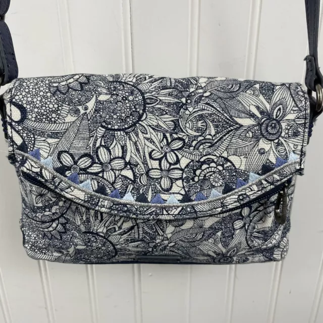 Sakroots Navy Spirit Desert Floral Artist Circle Small 9"x5” Crossbody Bag Purse